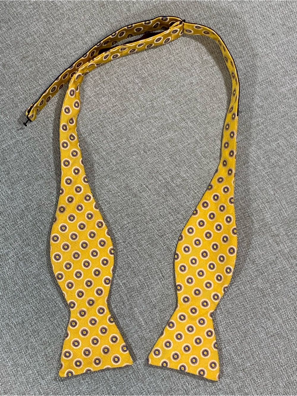 Rooster Self-Tie Bow Tie Yellow Navy Dot Silk Blend Adjustable Butterfly